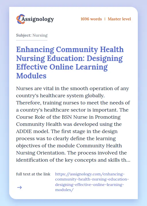 Enhancing Community Health Nursing Education: Designing Effective Online Learning Modules - Essay Preview