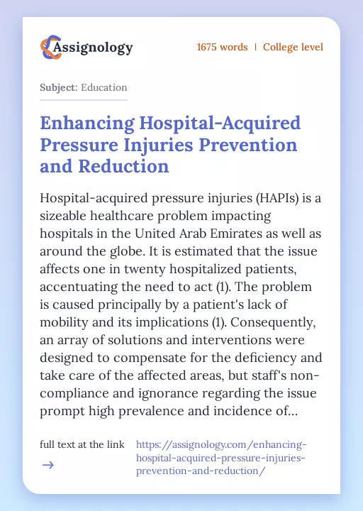 Enhancing Hospital-Acquired Pressure Injuries Prevention and Reduction - Essay Preview