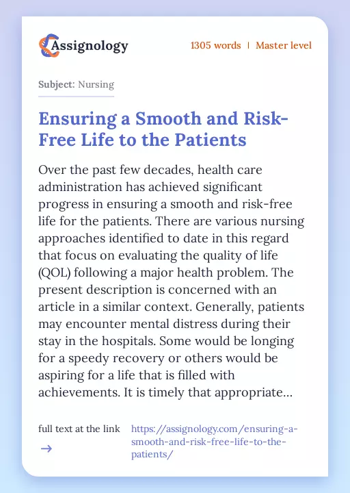 Ensuring a Smooth and Risk-Free Life to the Patients - Essay Preview