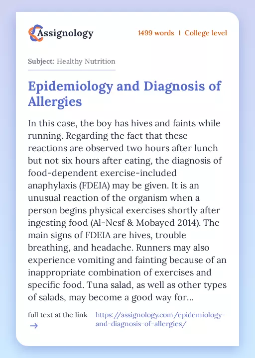 Epidemiology and Diagnosis of Allergies - Essay Preview