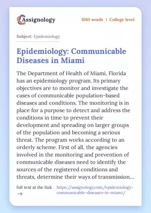 Epidemiology: Communicable Diseases in Miami - Essay Preview