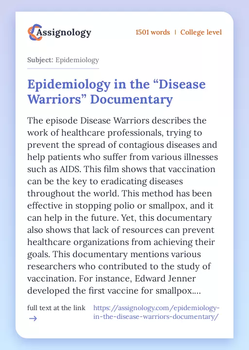 Epidemiology in the “Disease Warriors” Documentary - Essay Preview
