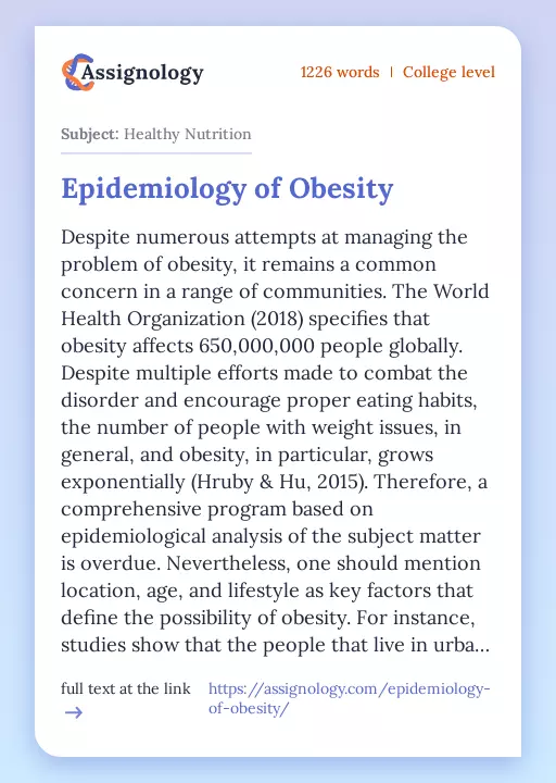 Epidemiology of Obesity - Essay Preview