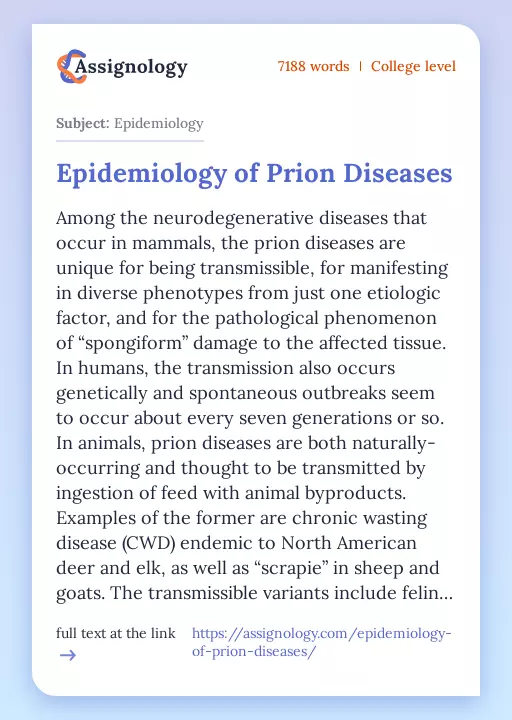 Epidemiology of Prion Diseases - Essay Preview