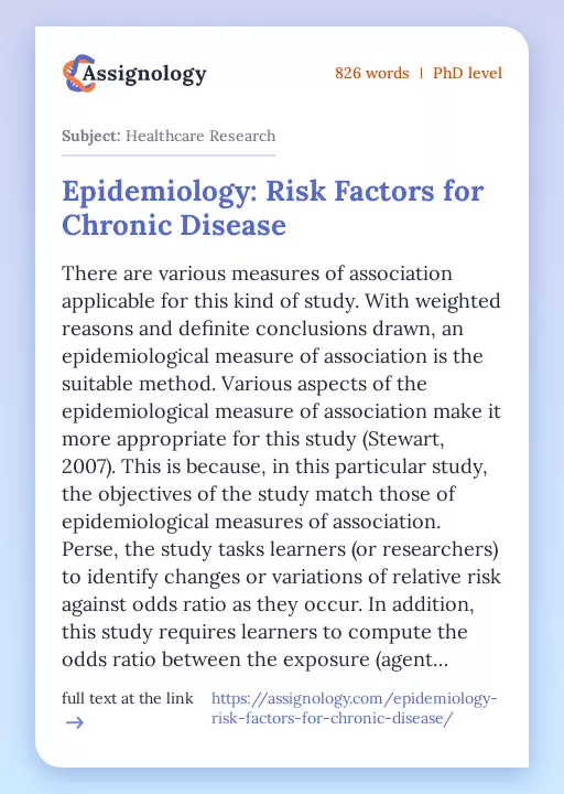 Epidemiology: Risk Factors for Chronic Disease - Essay Preview