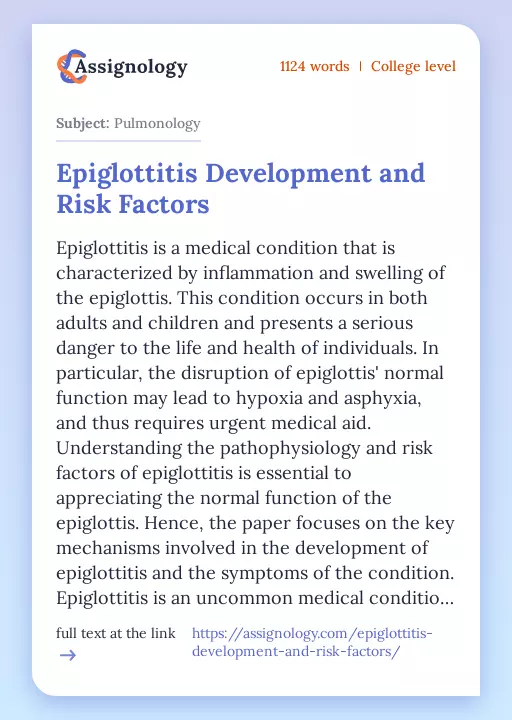 Epiglottitis Development and Risk Factors - Essay Preview