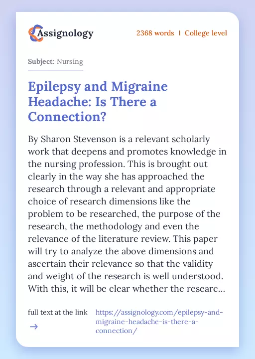 Epilepsy and Migraine Headache: Is There a Connection? - Essay Preview