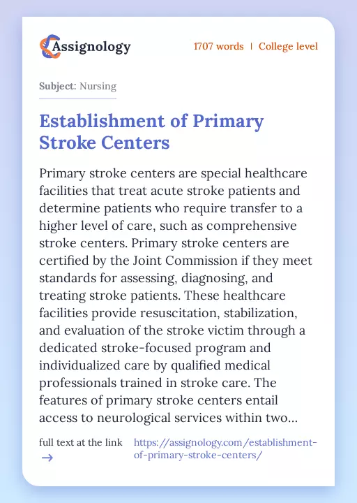 Establishment of Primary Stroke Centers - Essay Preview
