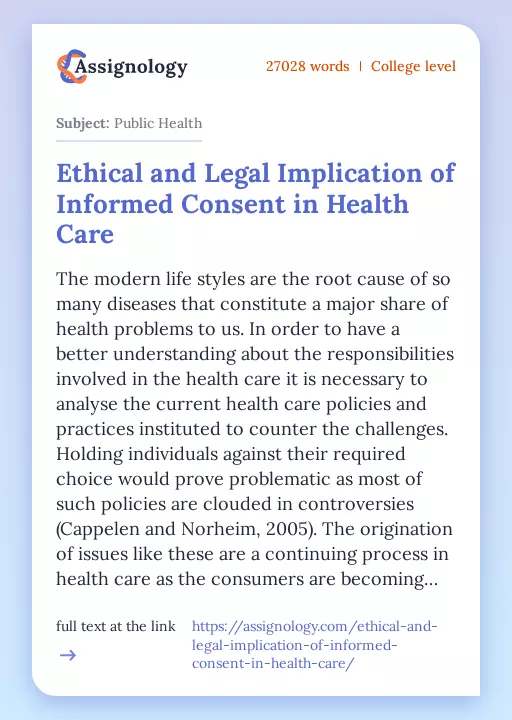 Ethical and Legal Implication of Informed Consent in Health Care - Essay Preview