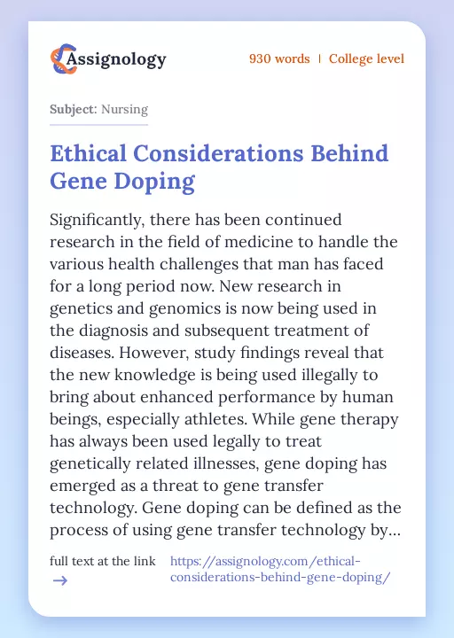 Ethical Considerations Behind Gene Doping - Essay Preview
