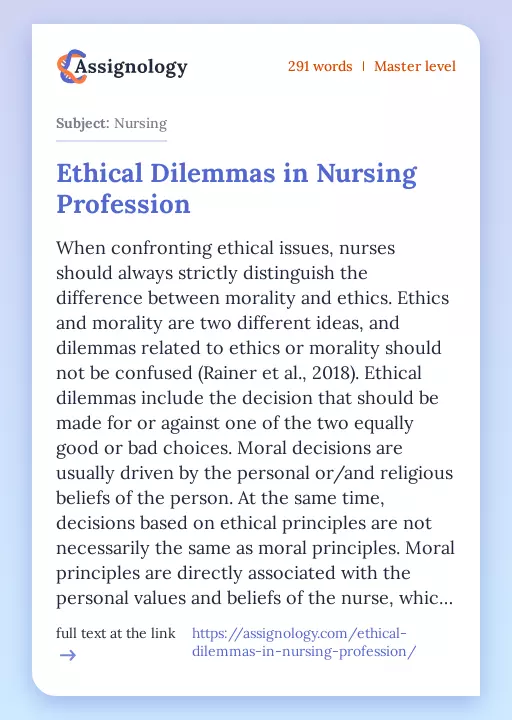 Ethical Dilemmas in Nursing Profession - Essay Preview
