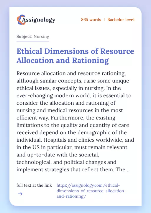 Ethical Dimensions of Resource Allocation and Rationing - Essay Preview