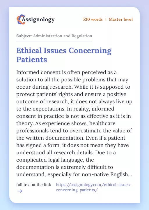 Ethical Issues Concerning Patients - Essay Preview