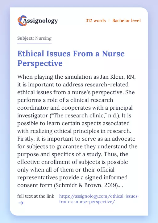 Ethical Issues From a Nurse Perspective - Essay Preview