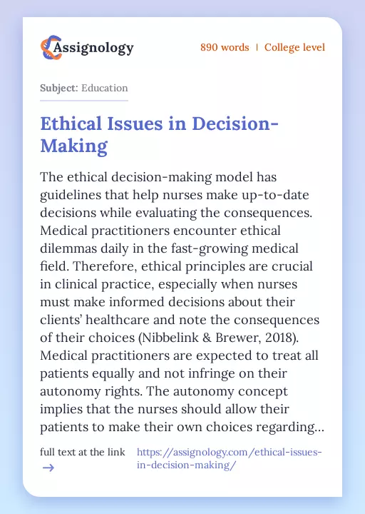 Ethical Issues in Decision-Making - Essay Preview