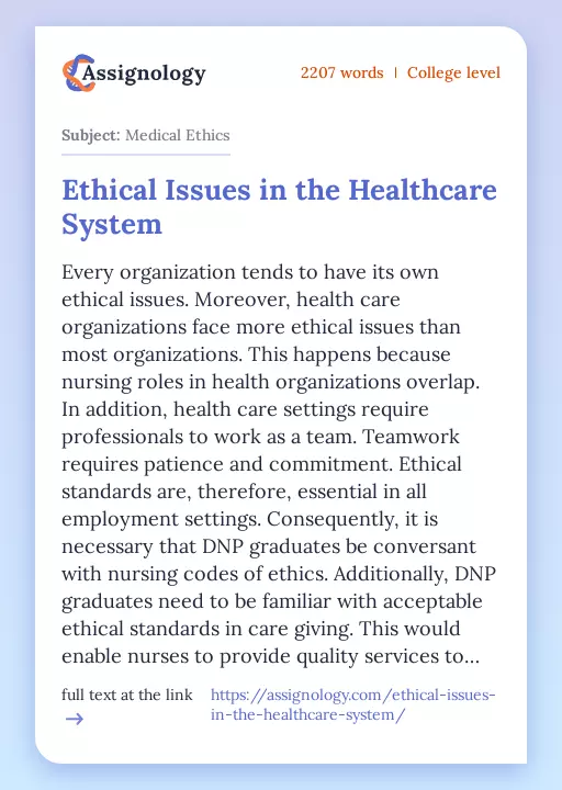 Ethical Issues in the Healthcare System - Essay Preview