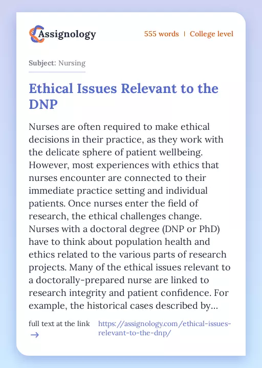 Ethical Issues Relevant to the DNP - Essay Preview