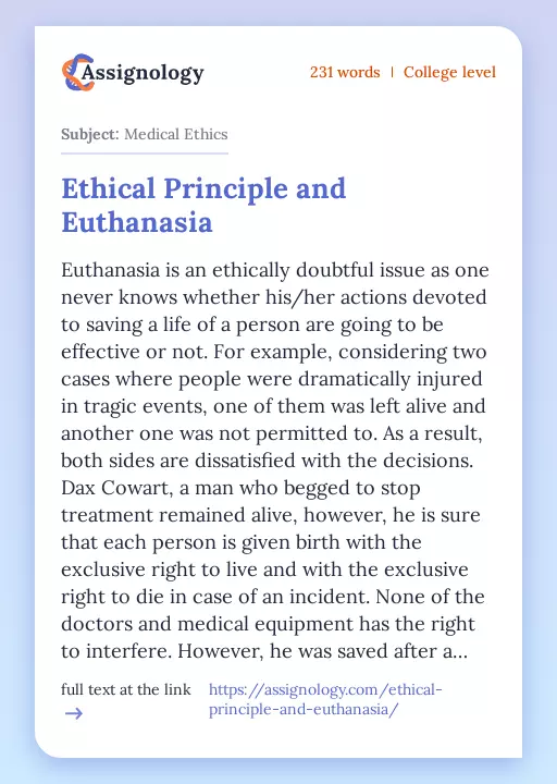 Ethical Principle and Euthanasia - Essay Preview