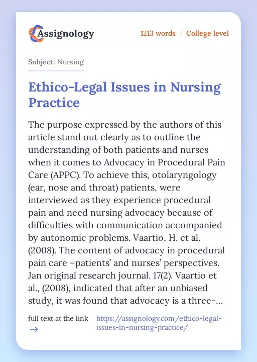 Ethico-Legal Issues in Nursing Practice - Essay Preview