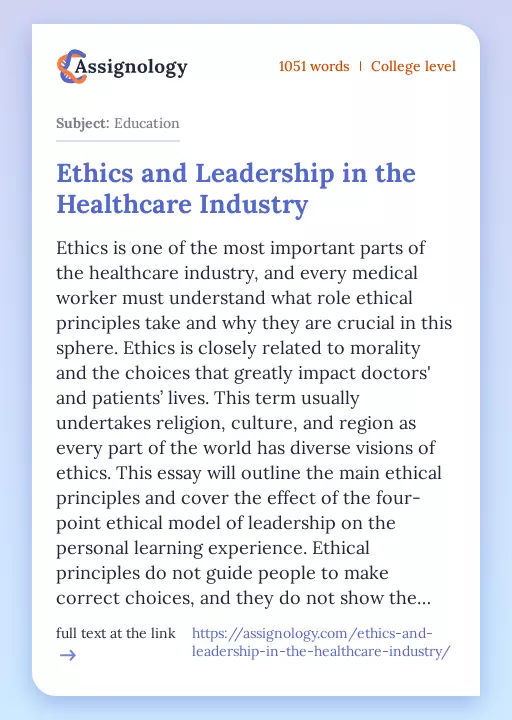 Ethics and Leadership in the Healthcare Industry - Essay Preview