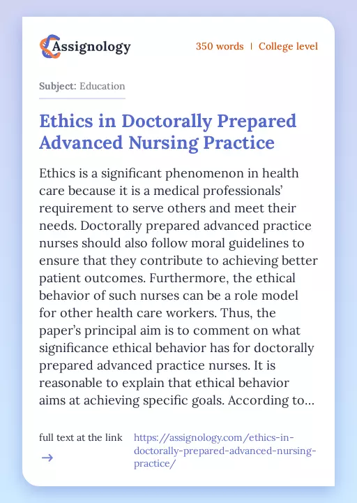 Ethics in Doctorally Prepared Advanced Nursing Practice - Essay Preview