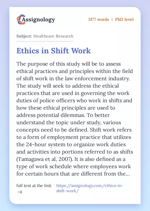 Ethics in Shift Work - Essay Preview