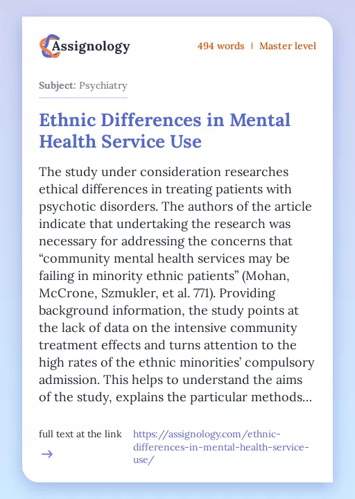 Ethnic Differences in Mental Health Service Use - Essay Preview