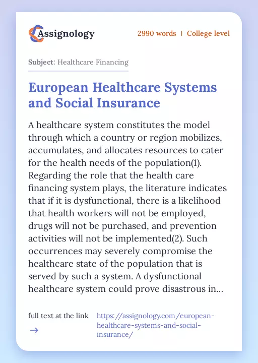 European Healthcare Systems and Social Insurance - Essay Preview