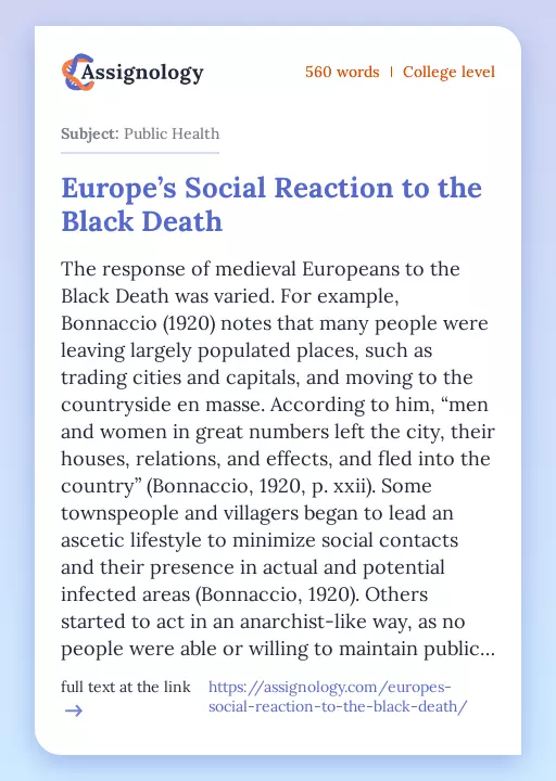 Europe’s Social Reaction to the Black Death - Essay Preview