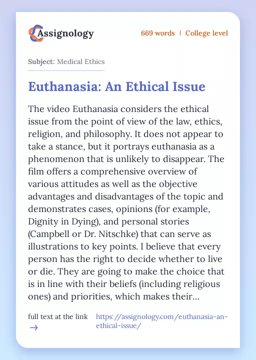 Euthanasia: An Ethical Issue - Essay Preview