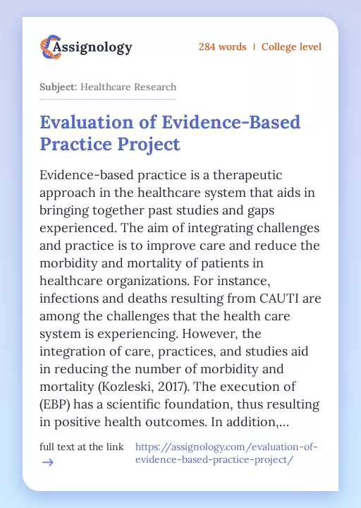 Evaluation of Evidence-Based Practice Project - Essay Preview
