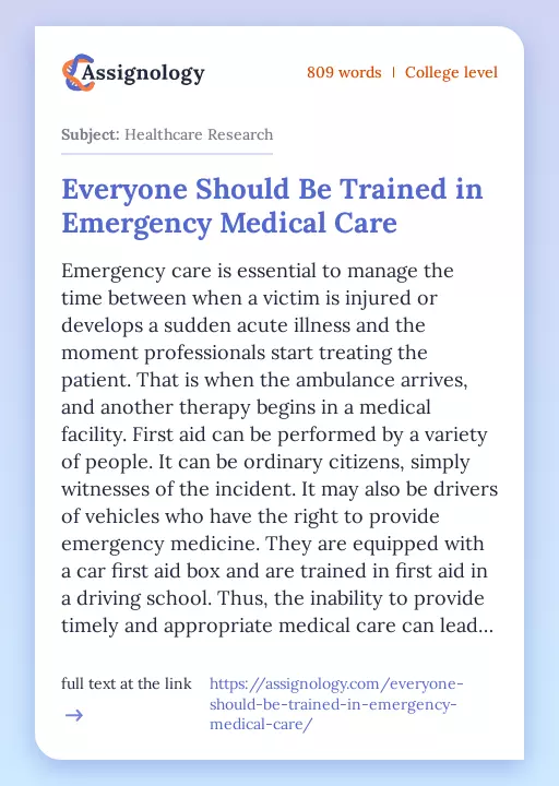 Everyone Should Be Trained in Emergency Medical Care - Essay Preview