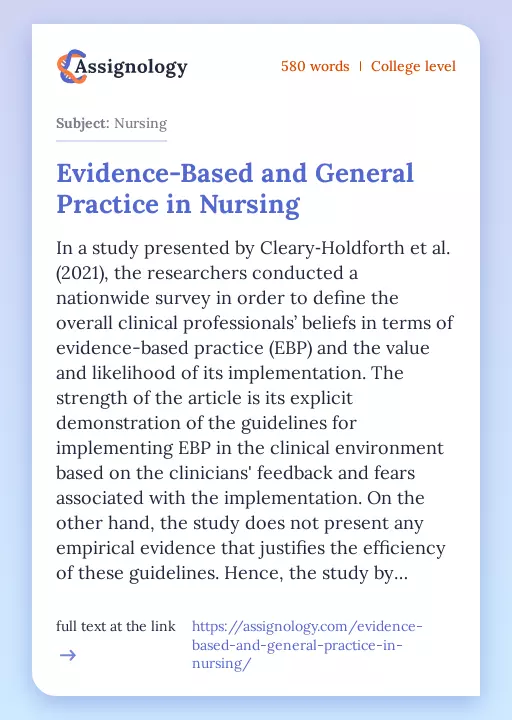 Evidence-Based and General Practice in Nursing - Essay Preview