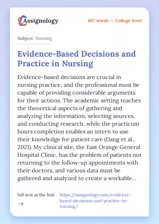 Evidence-Based Decisions and Practice in Nursing - Essay Preview