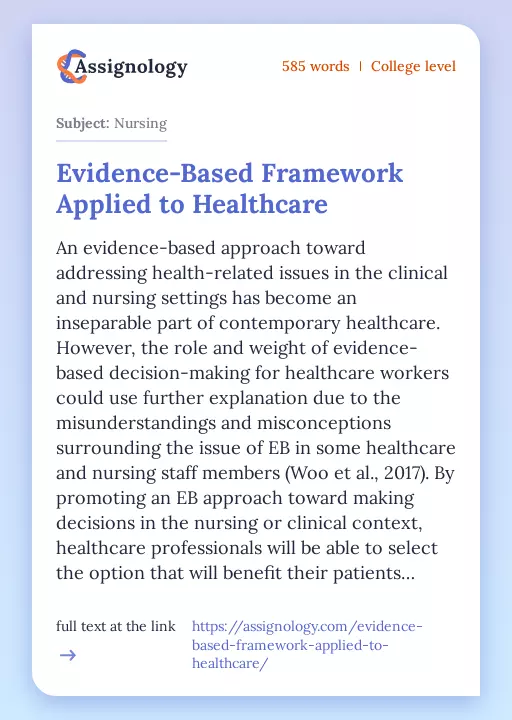 Evidence-Based Framework Applied to Healthcare - Essay Preview