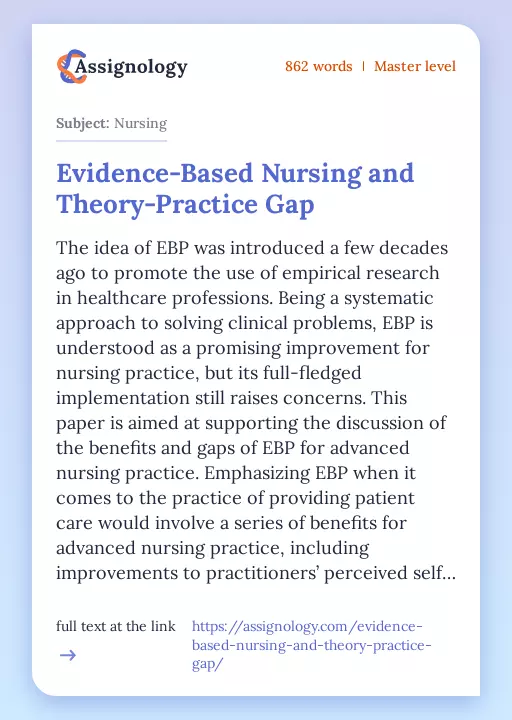 Evidence-Based Nursing and Theory-Practice Gap - Essay Preview