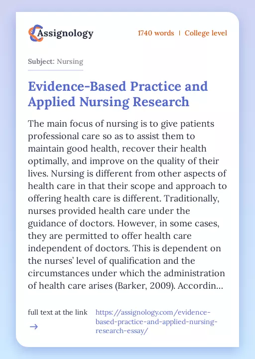 Evidence-Based Practice and Applied Nursing Research - Essay Preview