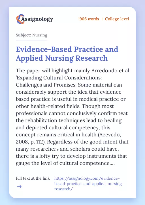 Evidence-Based Practice and Applied Nursing Research - Essay Preview