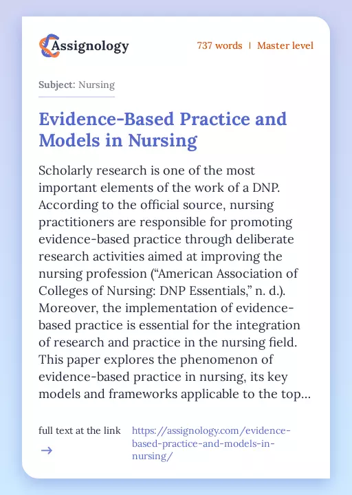 Evidence-Based Practice and Models in Nursing - Essay Preview