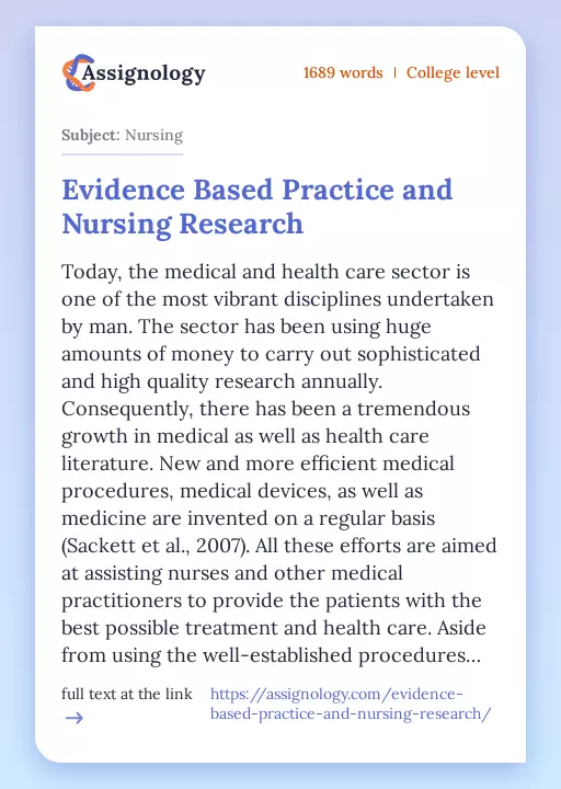 Evidence Based Practice and Nursing Research - Essay Preview