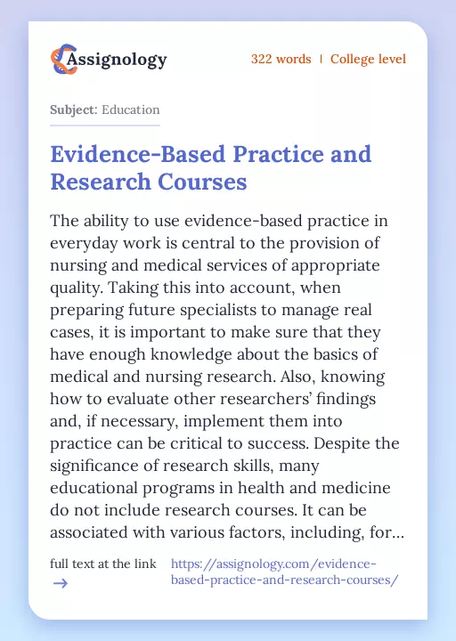 Evidence-Based Practice and Research Courses - Essay Preview