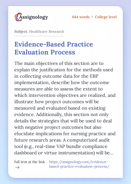 Evidence-Based Practice Evaluation Process - Essay Preview