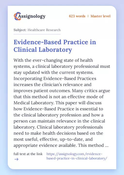 Evidence-Based Practice in Clinical Laboratory - Essay Preview