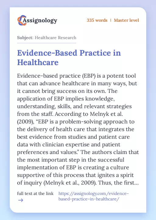 Evidence-Based Practice in Healthcare - Essay Preview