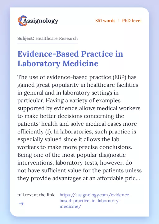 Evidence-Based Practice in Laboratory Medicine - Essay Preview