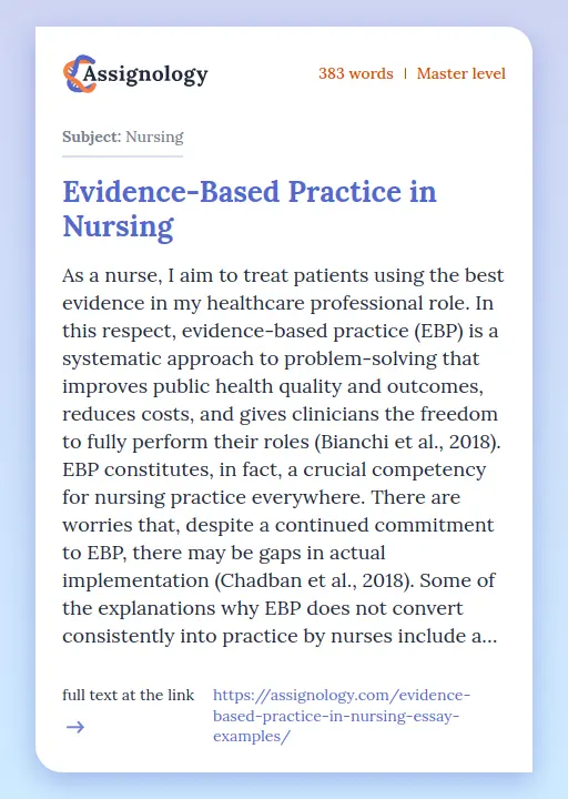 Evidence-Based Practice in Nursing - Essay Preview