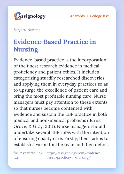Evidence-Based Practice in Nursing - Essay Preview