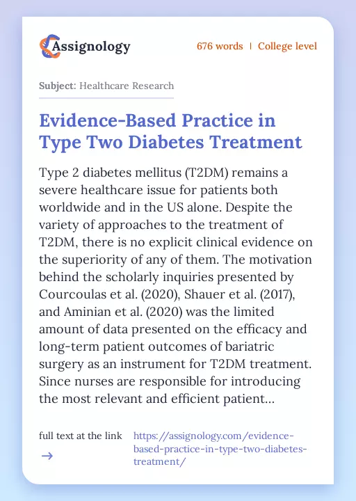 Evidence-Based Practice in Type Two Diabetes Treatment - Essay Preview