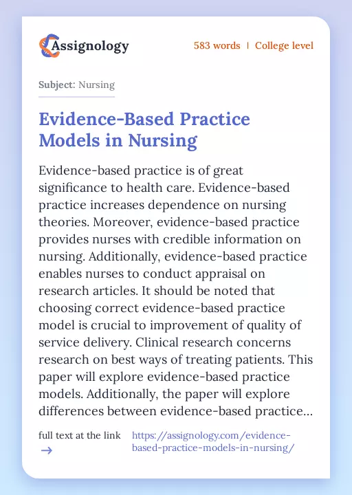 Evidence-Based Practice Models in Nursing - Essay Preview