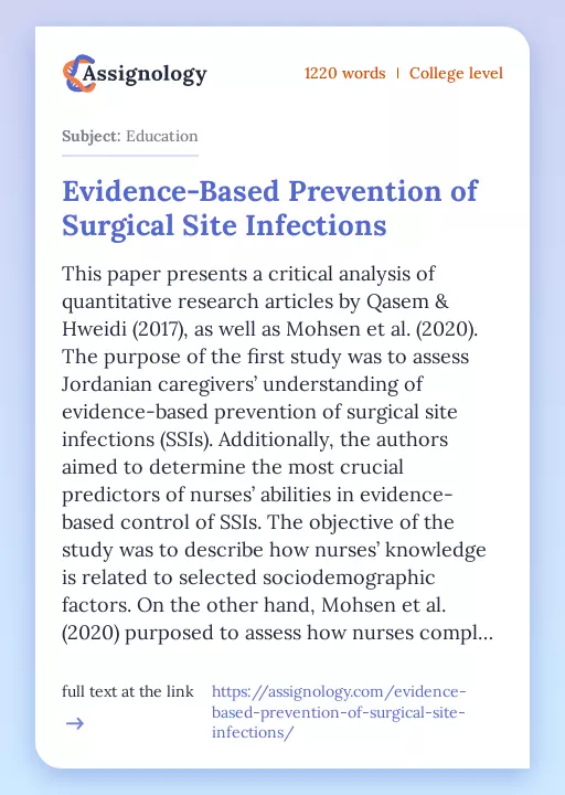 Evidence-Based Prevention of Surgical Site Infections - Essay Preview